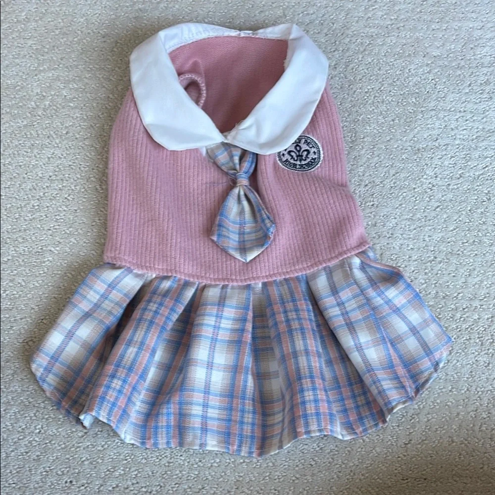 Pink Plaid Dog Dress with Tie